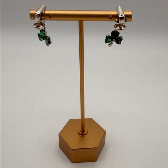 Shan Gre 925 Silver & Green Glass 3 Leaf Clover Drop Earrings - Picture 5 of 9
